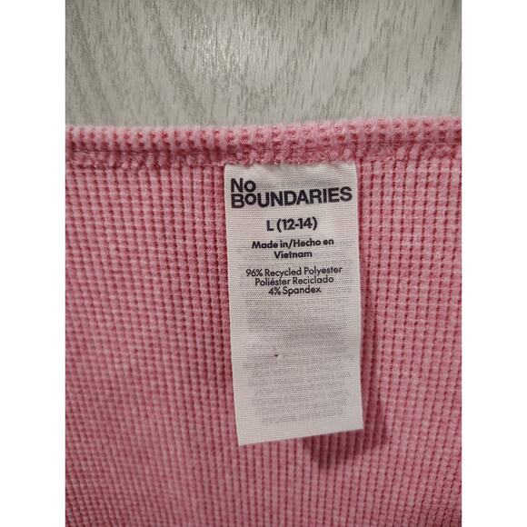 No Boundaries Pink Knit Cropped Sweater Faux Wrap Size L 12/14 Y2K Barbie - Picture 3 of 6